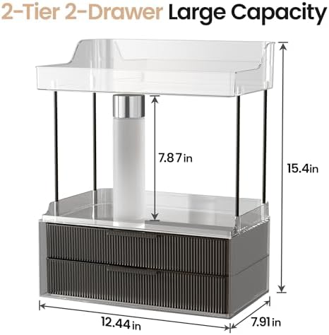 Delamu 4-Tier Makeup Organizer, Bathroom Counter Storage, 2 Drawers,Black