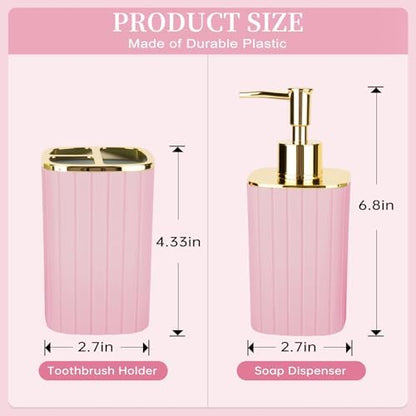 RRM 2PCS Bathroom Accessories Set,Pink Soap Dispenser and Toothbrush Holder