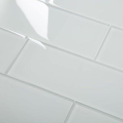 Glass Subway Tile 4 x 12 Inch White Glossy for Kitchen Backsplash Bathroom Wall Pack of 12 Sheets