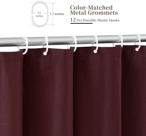 BTTN Burgundy Boho Scalloped Linen Textured Cloth Shower Curtain Set, 72x72