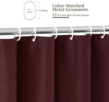 BTTN Burgundy Boho Scalloped Linen Textured Cloth Shower Curtain Set, 72x72