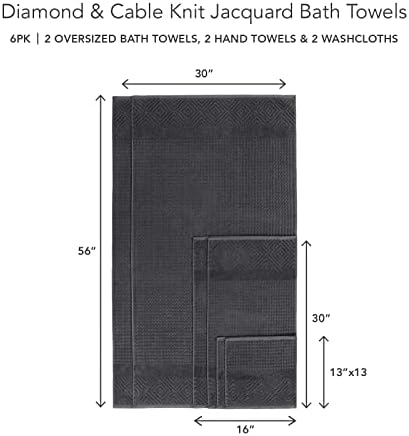 Texere 100% Organic Cotton Jacquard Towel Sets (Black (Diamond), 6 Piece)