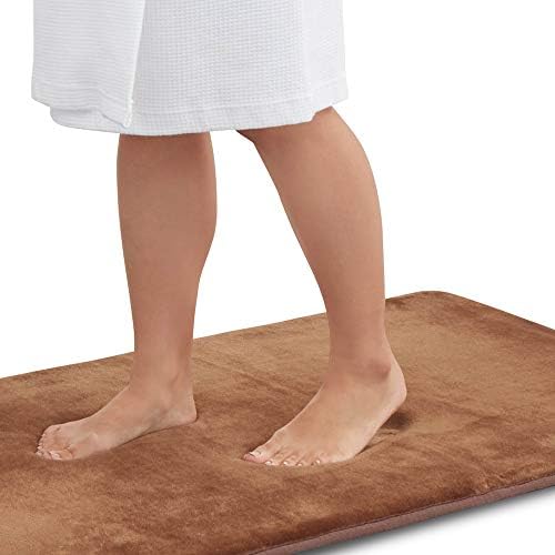 Memory Foam Bath Mat Non Slip Absorbent Super Cozy Velvet Bathroom Rug Carpet (24 inches X 48 inches, Brown)