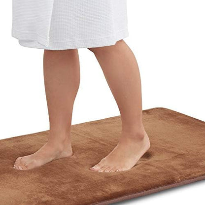 Memory Foam Bath Mat Non Slip Absorbent Super Cozy Velvet Bathroom Rug Carpet (17 inches X 24 inches, Brown)