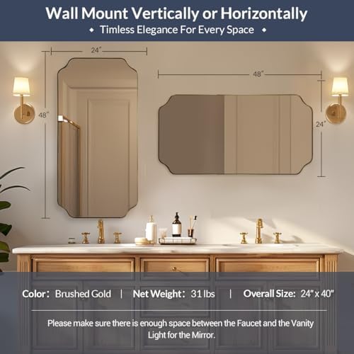 MIRRORART 24x48'' Scalloped Gold Bathroom Mirror, Full-Length Wall Mirror
