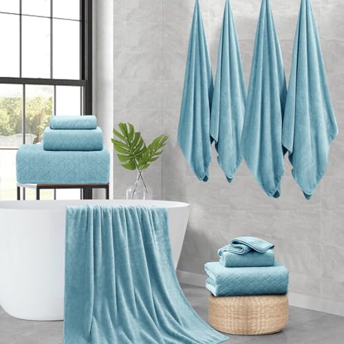Ycosy 8-Piece Bath Towels Set,2 Oversized Large Bath Towels Sheet,2 Hand Towels and 4 Washcloths - 600 GSM Soft Luxury Towel Set,Highly Absorbent Quick Dry Towel Collection for Bathroom,Hotel and Spa