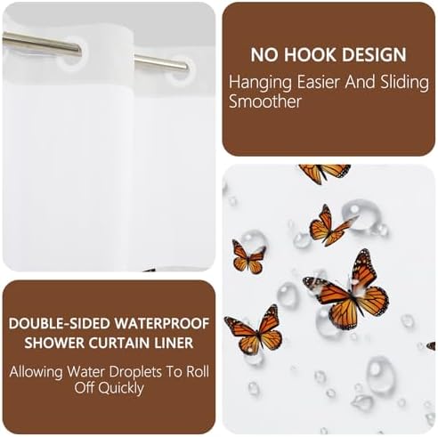 No Hook Shower Curtain with Snap in Liner 71x74 Inch
