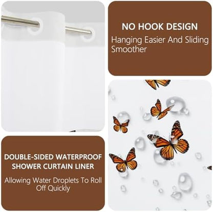 No Hook Shower Curtain with Snap in Liner 71x74 Inch