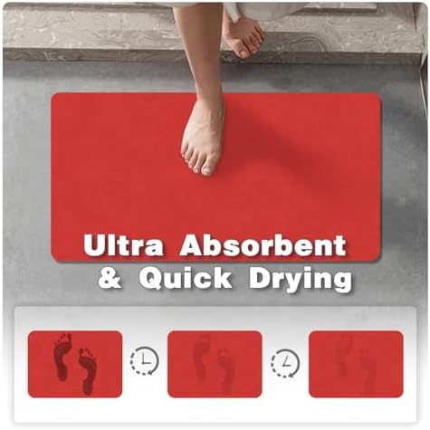 TYUU Thin Bath Mat, Large Christmas Bathroom Rugs Non Slip, 36x48 Red
