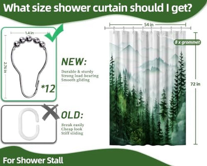 Dark Green and White Stall Shower Curtain, 54X72 in Narrow Small, Forest