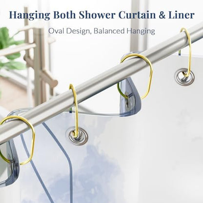 Bathway Shower Curtain Rings Gold Shower Curtain Hooks Anti-Drop Shower Rings for Curtain, Metal Shower Curtain Rings Rust Proof, Shower Hooks for Shower Curtain Rod, 12 Pcs Gold Curtain Rings