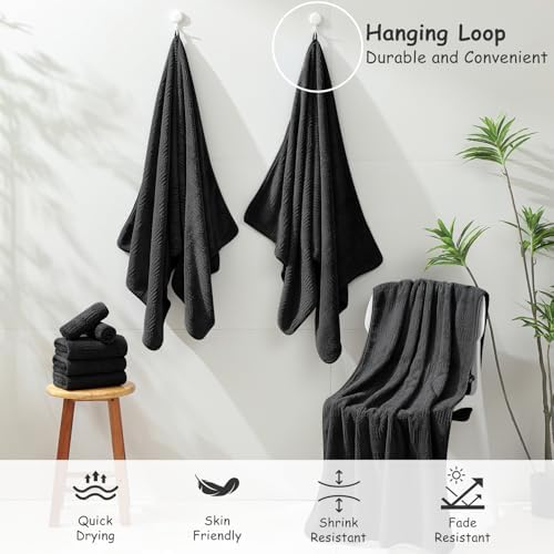 18 Pcs Black Woven Family Towels Set-6 Bath Sheets,6 Hand Towels,6 Washcloths Soft Polyester Towels Absorbent Shower Towel Quick Dry Beach Chair Towel Lint Less Towels Set for Bathroom Spa Gym Hotel
