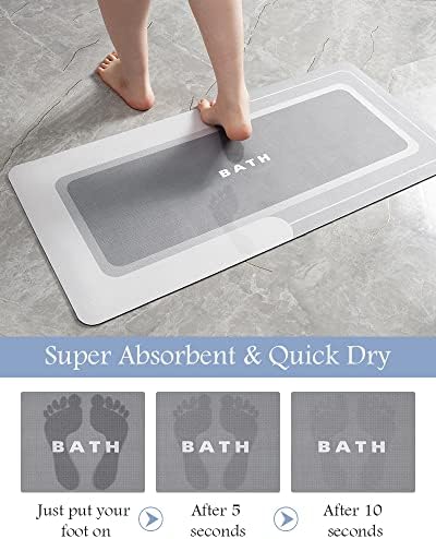 MontVoo-Bath Mat Runner Long Bathroom Mat Rug Non Slip Super Absorbent Stain Resistant Quick Dry Thin Bathroom Rug Fit Under Door-Bath Mats for Bathroom Floor Bathtub Vanity-Bathmat 17"x59" Grey