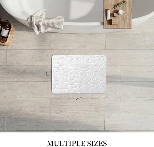 YIHOUSE Memory Foam Bath Mat Cobblestone Bathroom Rugs Super Water Absorbent Bath Mats for Bathroom Machine Washable Bath Rugs(17 x 24,White)