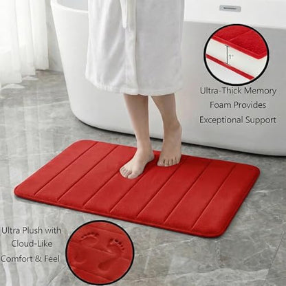 Memory Foam Bath Mat Set 3 Piece，Super Soft Absorbent Bathroom Rug Non Slip, Quick Dry,Machine Wash, Perfect Plush Bathroom Rugs,Home Decor Accessories,Red