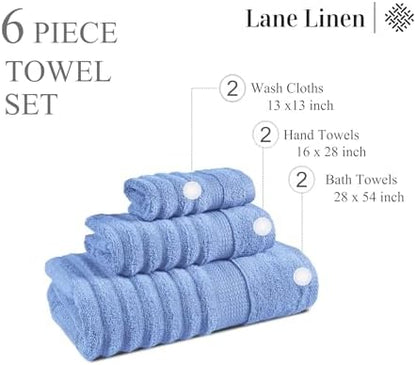LANE LINEN Towel Set Soft Absorbent Quick Dry 100% Cotton 6 Piece - Allure