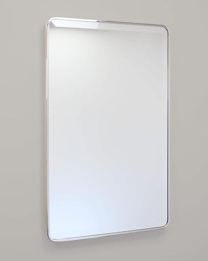 20x30 Austin Farmhouse Metal Framed Rounded Rectangle Recessed Bathroom Medicine Cabinet, Beveled Mirror, 18x28 in-Wall Opening, powder-coated Steel, Adjustable Glass Shelves, Magnet Close, Chrome