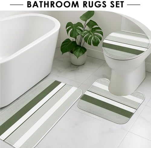 Bathroom Sets with Shower Curtain and Rugs, 4 Pcs, Sage Green