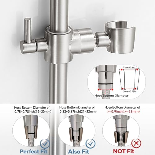 Shower Slide Bar Adjustable Handheld Shower Head Holder Wall Mount - 15inch All-Metal Shower Head Slide Bar Compatible with Bathroom Drill Free Glue Installation - Brushed