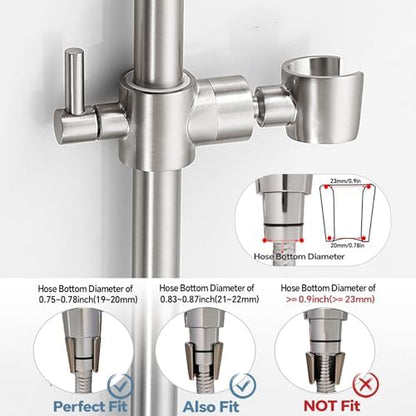 Shower Slide Bar Adjustable Handheld Shower Head Holder Wall Mount - 15inch All-Metal Shower Head Slide Bar Compatible with Bathroom Drill Free Glue Installation - Brushed