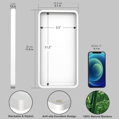 Weenson Bathroom Vanity Tray for Countertop Toiletries Makeup Decor Perfume Candles, Kitchen Tray for Soap Dispenser Spice Salt Coffee, Toilet Tank Tray Bamboo11.81” L x 6.1” W x 0.79” H (White)