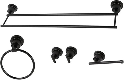 Kingston Brass BAH8213478MB Concord 5-Piece 24-Inch Dual Towel Bar Bathroom Accessory Set in Matte Black