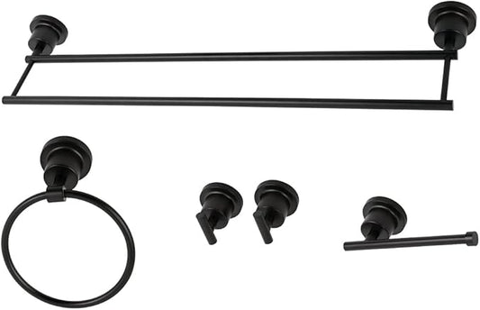 Kingston Brass BAH8213478MB Concord 5-Piece 24-Inch Dual Towel Bar Bathroom Accessory Set in Matte Black