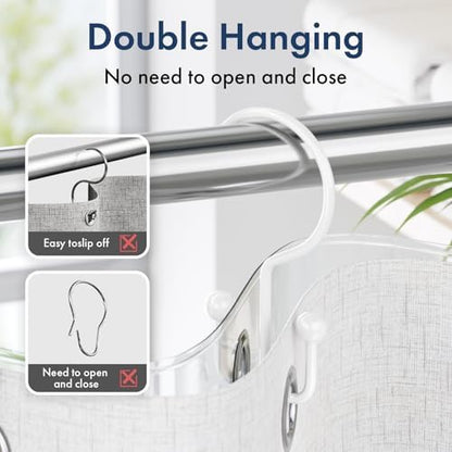 Bathway Shower Curtain Hooks White Shower Curtain Rings, 12 Pcs Double Hook Shower Curtain Hooks Rings Shower Curtain Hangers Rust Proof, Metal Shower Hooks for Bathroom Shower Curtain Rod