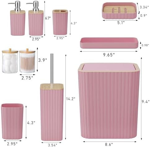 XLHOMO Bathroom Accessories Set - Elegant Pink Bathroom Set, 10PC Bathroom Accessory Set, Toilet Brush, Bathroom Trash Can