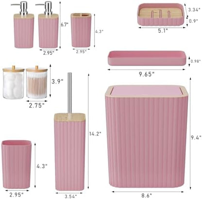 XLHOMO Bathroom Accessories Set - Elegant Pink Bathroom Set, 10PC Bathroom Accessory Set, Toilet Brush, Bathroom Trash Can