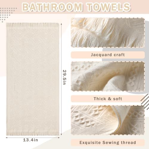 HunnmingRe 4 Pack Boho Hand Towel for Kitchen,Cream White