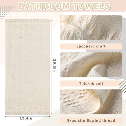 HunnmingRe 4 Pack Boho Hand Towel for Kitchen,Cream White