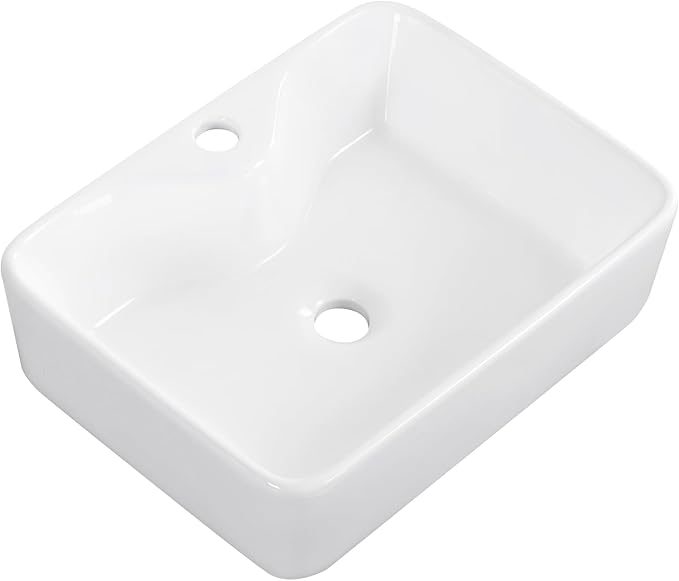 Vessel Sink 19"x15" Rectangular Bathroom Sink Modern White Porcelain Ceramic Above Counter Drop-in Vanity Sink for Bathrooms Art Basin with Faucet Hole