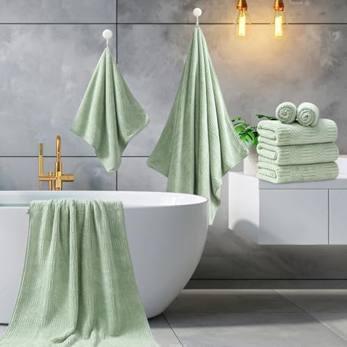 8 Piece Sage Green Bath Towels Set,2 Oversized Large Bath Sheets,2 Hand Towels and 4 Washcloths,600 GSM Soft Fluffy Luxury Towel Set,Highly Absorbent Quick Dry Towel Collection for Bathroom,Home,Hotel