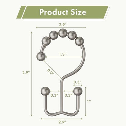 Amazer Shower Curtain Rings, Rust-Resistant Metal Double Shower Hooks for Curtain Rolling Shower Curtain Hooks Rings Shower Rings for Bathroom Shower Curtain Rod, Matte Nickel, Set of 12 Rings