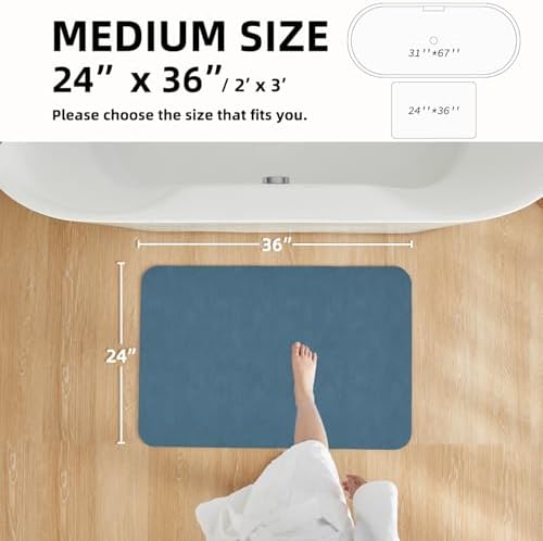 TYUU Thin Bath Mat, Bathroom Rugs Non Slip Washable, 24x36 Denim Blue
