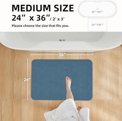 TYUU Thin Bath Mat, Bathroom Rugs Non Slip Washable, 24x36 Denim Blue