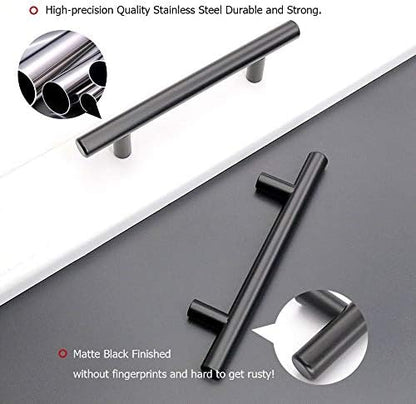 homdiy 3.5" Cabinet Handles Black Drawer Pulls - HD201BK Modern Cabinet Pulls Cabinet Hardware for Kitchen Cabinets, 10 Pack Stainless Steel Cupboard Handles