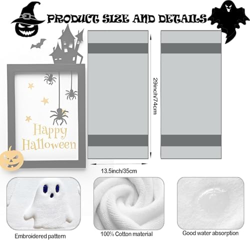 2 Pack Halloween Hand Towels 100% Cotton Jacquard Ghost Halloween Kitchen Towels White Bathroom Towels Set Seasonal Bathroom Decor (White Ghost, Halloween)