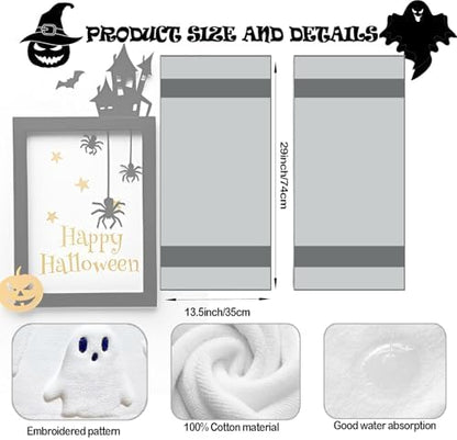 2 Pack Halloween Hand Towels 100% Cotton Jacquard Ghost Halloween Kitchen Towels White Bathroom Towels Set Seasonal Bathroom Decor (White Ghost, Halloween)