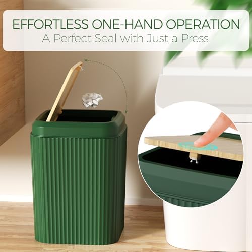 Green Bathroom Accessories Set - Bathroom Set with Shower Curtain and Rugs, Trash Can, Toilet Brush with Holder, Soap Dispenser, Toothbrush and Toothpaste Holder, Cup, Soap Dish, Qtip Holders, Hooks