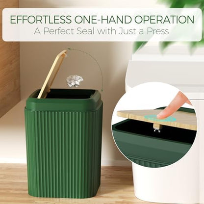 Green Bathroom Accessories Set - Bathroom Set with Shower Curtain and Rugs, Trash Can, Toilet Brush with Holder, Soap Dispenser, Toothbrush and Toothpaste Holder, Cup, Soap Dish, Qtip Holders, Hooks