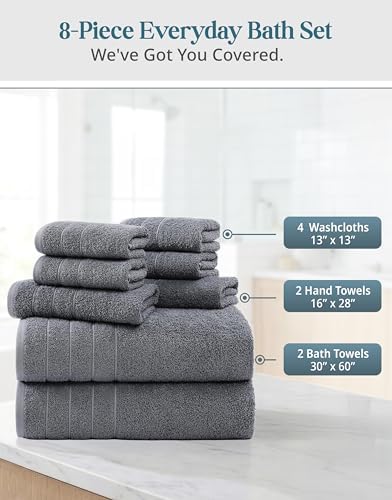 Casa Platino Towel Set Soft Absorbent Quick Dry 100% Cotton - Cool Grey