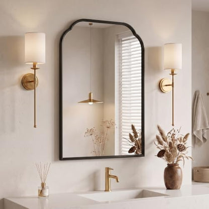 36"x24"﻿ Black Bathroom Scalloped Mirror, Rust-Proof Metal Frame