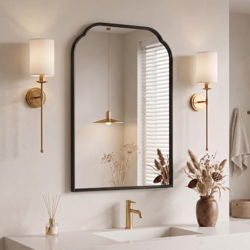 39"x29"﻿ Black Bathroom Scalloped Mirror, Rust-Proof Metal Frame