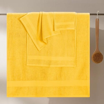 GLAMBURG Ultra Soft 8-Piece Towel Set - 100% Pure Ringspun Cotton, Contains 2 Oversized Bath Towels 27x54, 2 Hand Towels 16x28, 4 Wash Cloths 13x13, Ideal for Everyday use, Hotel & Spa- Mustard Yellow
