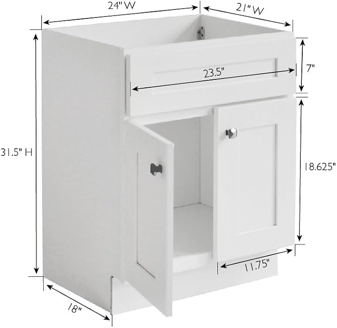 Design House Brookings Bathroom Vanity, 24", White | Freestanding, Contemporary/Modern, Wood, Bath, 215616