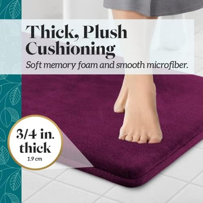 Memory Foam Bath Mat Non Slip Absorbent Super Cozy Velvet Bathroom Rug Carpet (22 inches X 36 inches, Eggplant)
