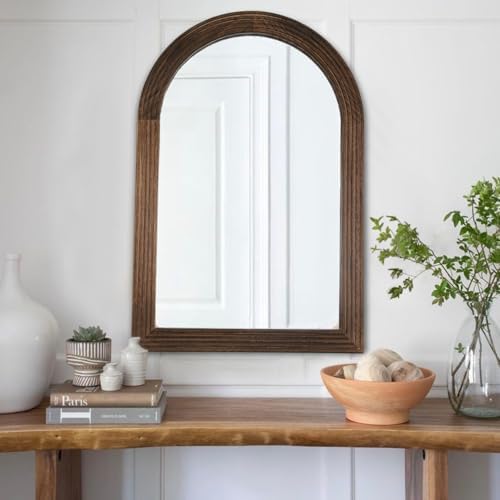 LOSOUR 2 Pack 24" x 36" Arched Mirror, Farmhouse Decor Solid Wood Frame Bathroom Mirrors, Vintage Mirror for Bathroom, Living Room,Bedroom, Entryway, Hallway,Foyer (Coffee, 2 Pack-36" x 24")