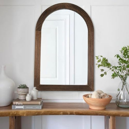 LOSOUR 2 Pack 24" x 36" Arched Mirror, Farmhouse Decor Solid Wood Frame Bathroom Mirrors, Vintage Mirror for Bathroom, Living Room,Bedroom, Entryway, Hallway,Foyer (Coffee, 2 Pack-36" x 24")